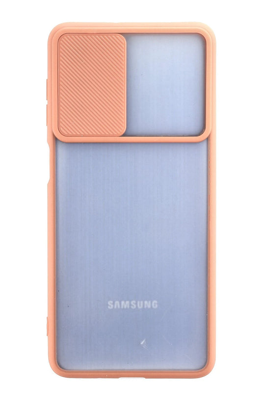 Samsung Galaxy M52 5G Palm Buzlu Kamera Sürgülü Silikon Kılıf - Pembe 2