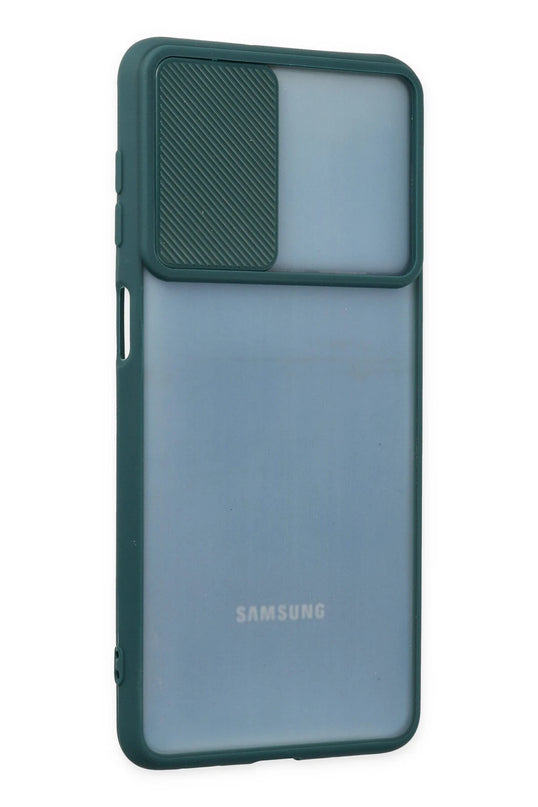 Samsung Galaxy M52 5G Palm Buzlu Kamera Sürgülü Silikon Kılıf - Yeşil 2