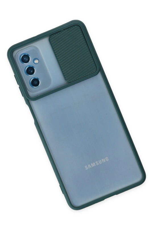 Samsung Galaxy M52 5G Palm Buzlu Kamera Sürgülü Silikon Kılıf - Yeşil 3
