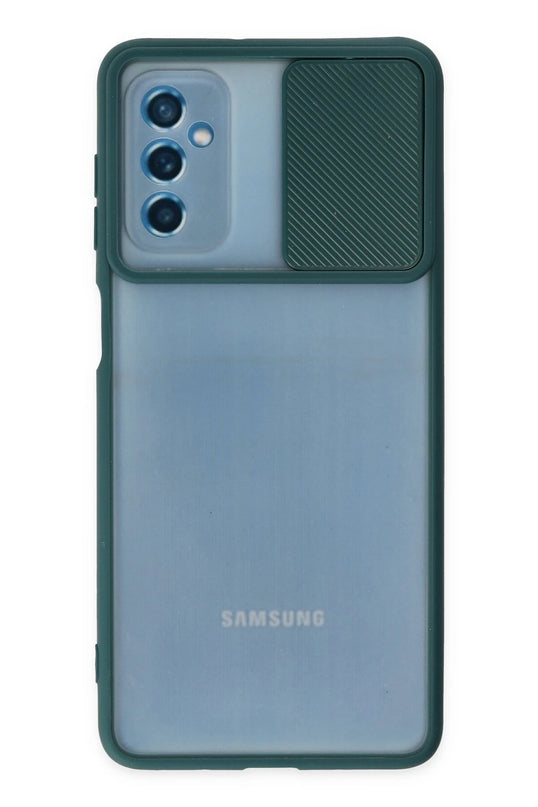 Samsung Galaxy M52 5G Palm Buzlu Kamera Sürgülü Silikon Kılıf - Yeşil