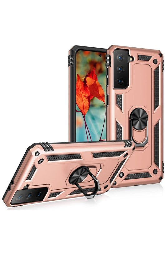 Samsung Galaxy S21 Sofya Yüzüklü Silikon Kapak Kılıf - Rose 2