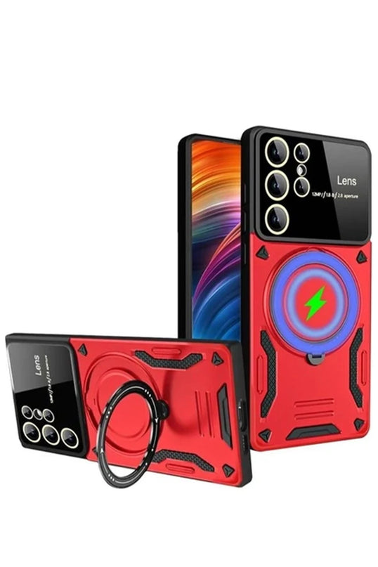 Samsung Galaxy S24 Ultra Joy Lens Standlı Kapak Kılıf - Kırmızı