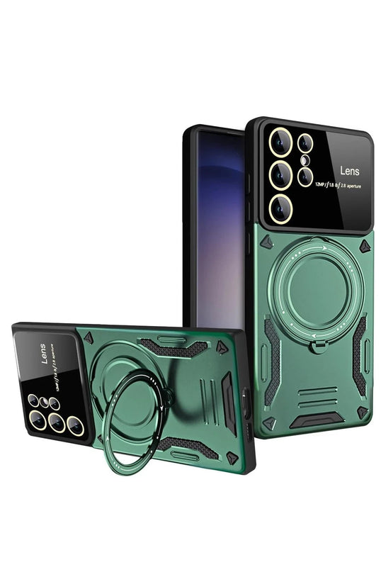 Samsung Galaxy S24 Ultra Joy Lens Standlı Kapak Kılıf - Koyu Yeşil