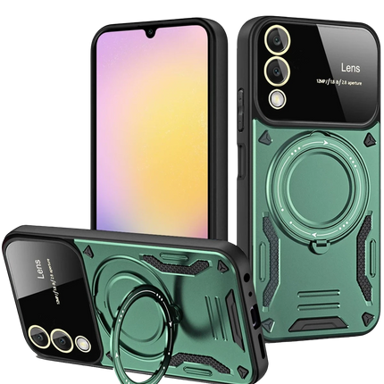 Samsung Galaxy S25 Edge Joy Lens Standlı Kapak Kılıf - Koyu Yeşil