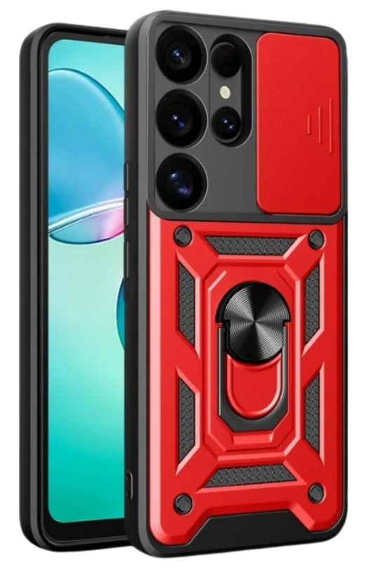 Samsung Galaxy S25 Ultra Pars Lens Yüzüklü Silikon Kılıf - Kırmızı