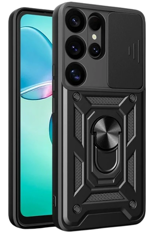 Samsung Galaxy S25 Ultra Pars Lens Yüzüklü Silikon Kılıf - Siyah