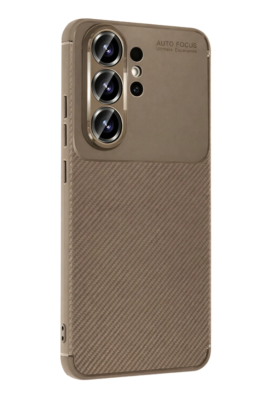 Samsung Galaxy S26 Ultra Auto Focus Karbon Kapak Kılıf - Kahverengi 3
