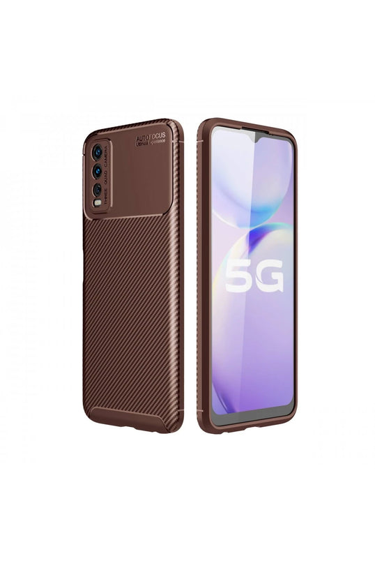 Vivo Y11S Auto Focus Karbon Kapak Kılıf - Kahverengi