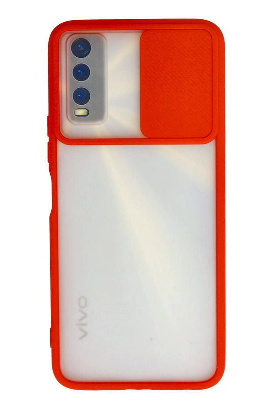 Vivo Y11S Palm Buzlu Kamera Sürgülü Silikon Kılıf - Kırmızı