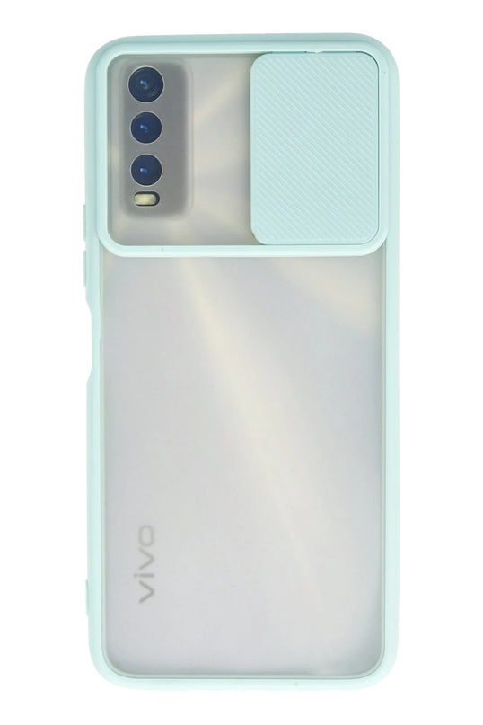 Vivo Y11S Palm Buzlu Kamera Sürgülü Silikon Kılıf - Turkuaz