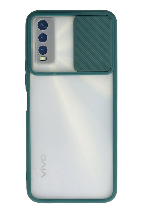 Vivo Y11S Palm Buzlu Kamera Sürgülü Silikon Kılıf - Yeşil