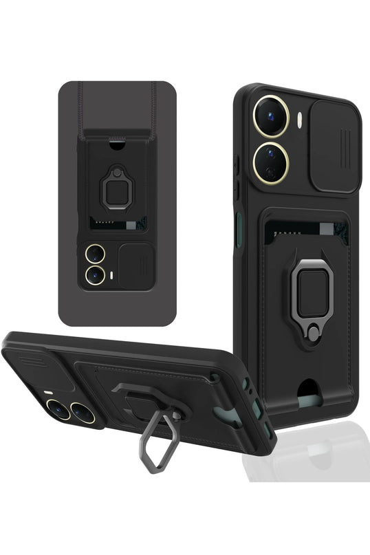 Vivo Y16 Zuma Kartvizitli Yüzüklü Silikon Kılıf - Siyah
