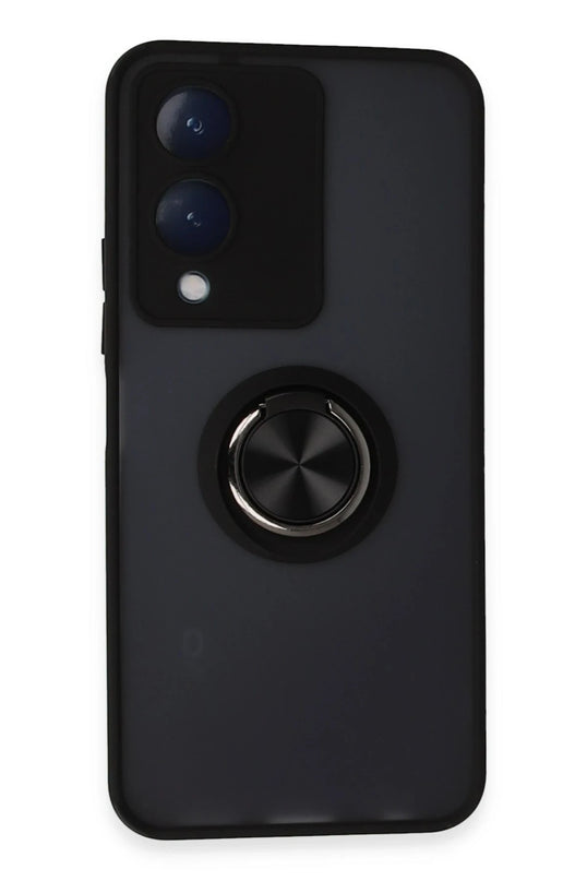 Vivo Y17S Montreal Yüzüklü Silikon Kapak Kılıf - Siyah
