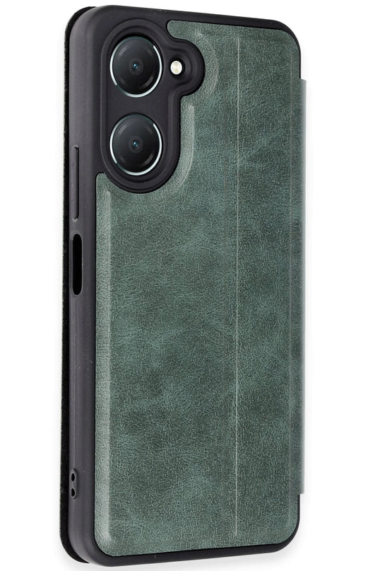 Vivo Y18 Flip Cover Kılıf - Koyu Yeşil 2