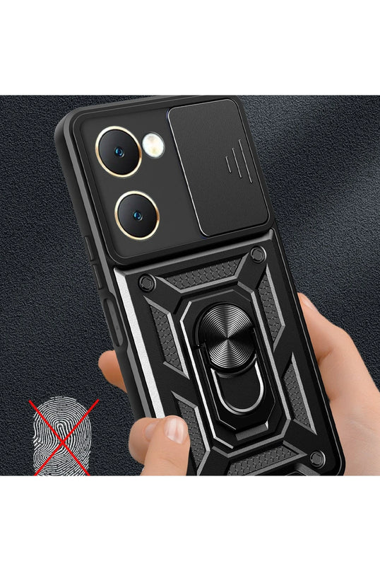 Vivo Y18 Pars Lens Yüzüklü Silikon Kılıf - Kırmızı 3
