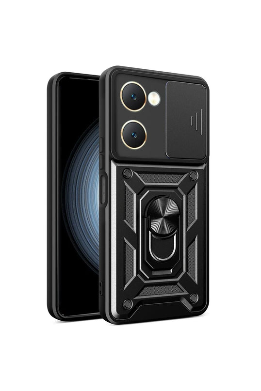 Vivo Y18 Pars Lens Yüzüklü Silikon Kılıf - Siyah