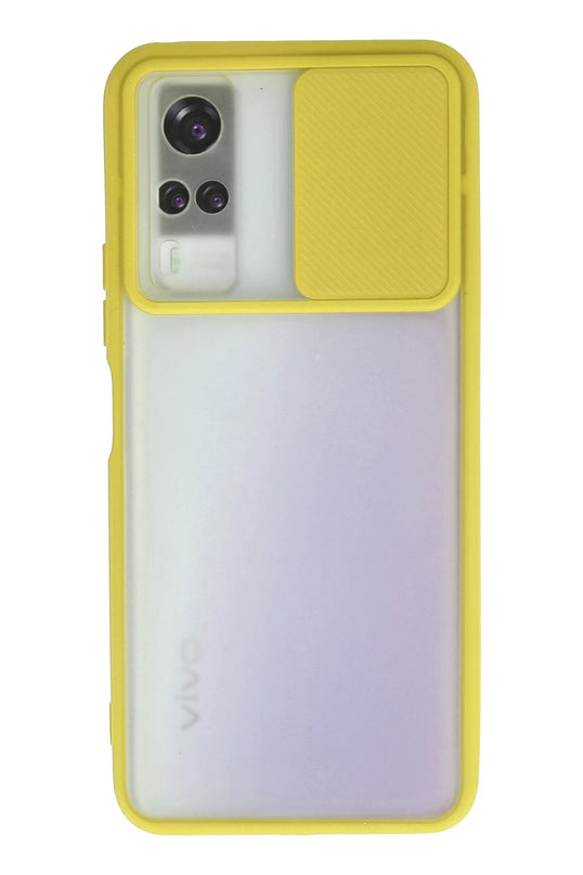 Vivo Y53S Palm Buzlu Kamera Sürgülü Silikon Kılıf - Sarı