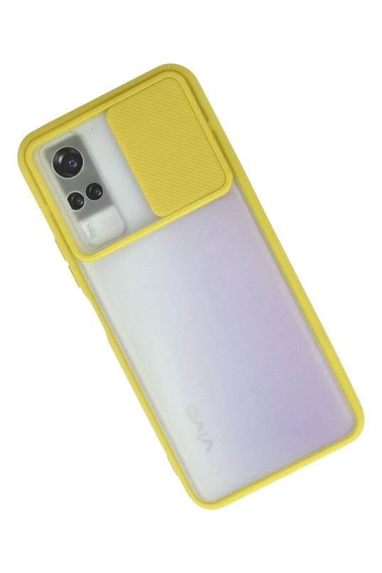 Vivo Y53S Palm Buzlu Kamera Sürgülü Silikon Kılıf - Sarı 2