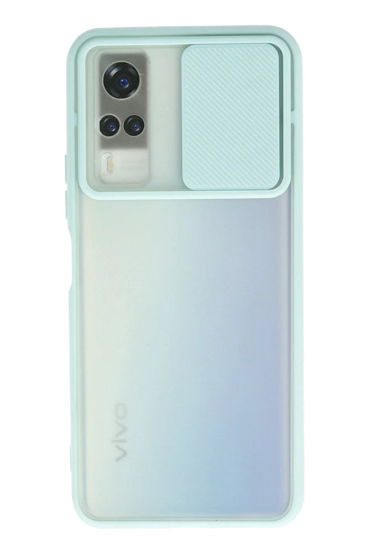 Vivo Y53S Palm Buzlu Kamera Sürgülü Silikon Kılıf - Turkuaz