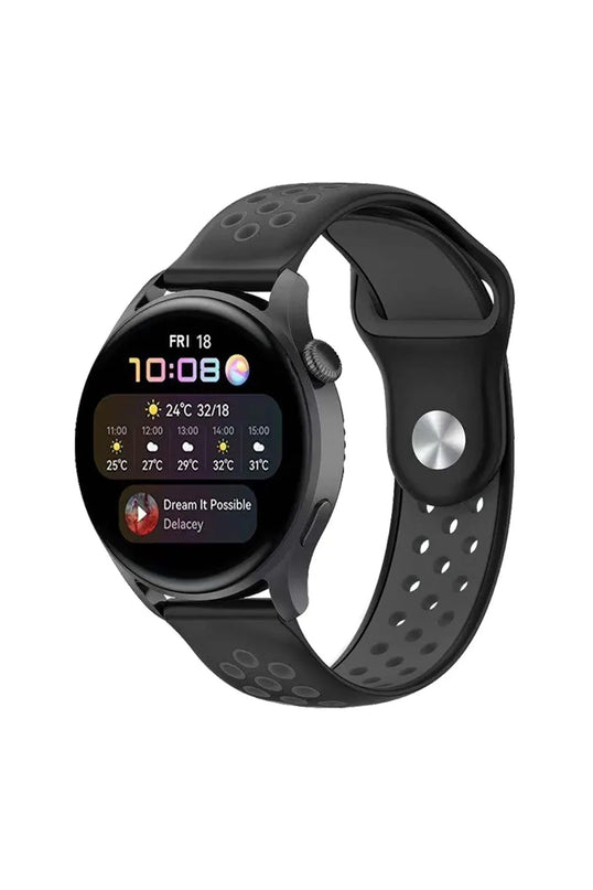 Watch 22mm Spor Delikli Kordon - Siyah 4