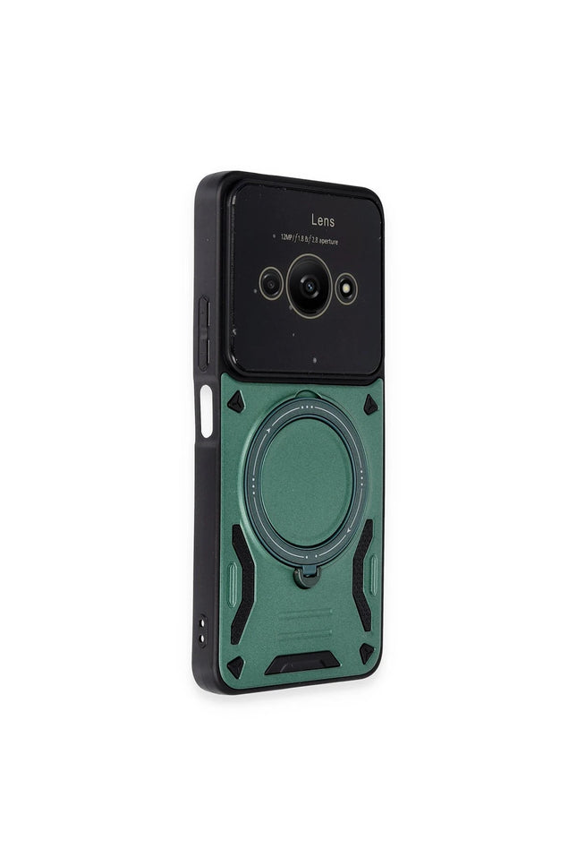 Xiaomi Poco C61 Joy Lens Standlı Kapak Kılıf - Koyu Yeşil 2