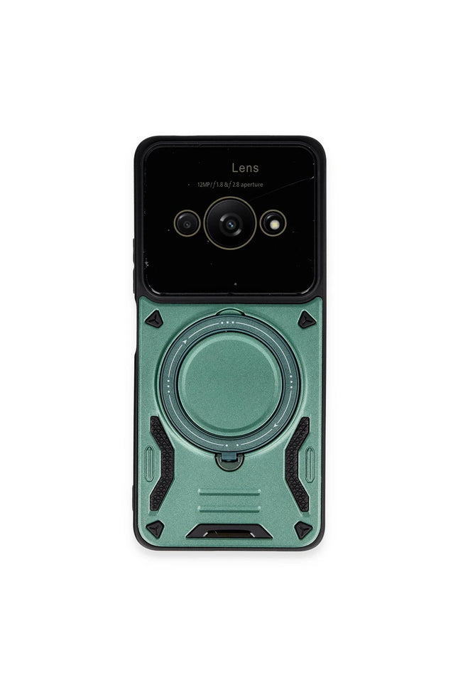 Xiaomi Poco C61 Joy Lens Standlı Kapak Kılıf - Koyu Yeşil