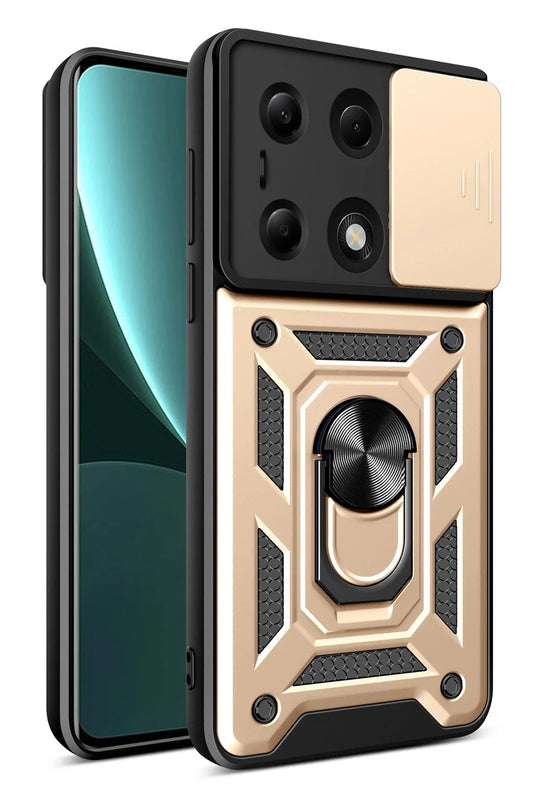 Xiaomi Poco M6 Pro 4G Pars Lens Yüzüklü Silikon Kılıf - Gold