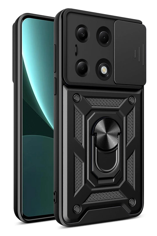 Xiaomi Poco M6 Pro 4G Pars Lens Yüzüklü Silikon Kılıf - Siyah