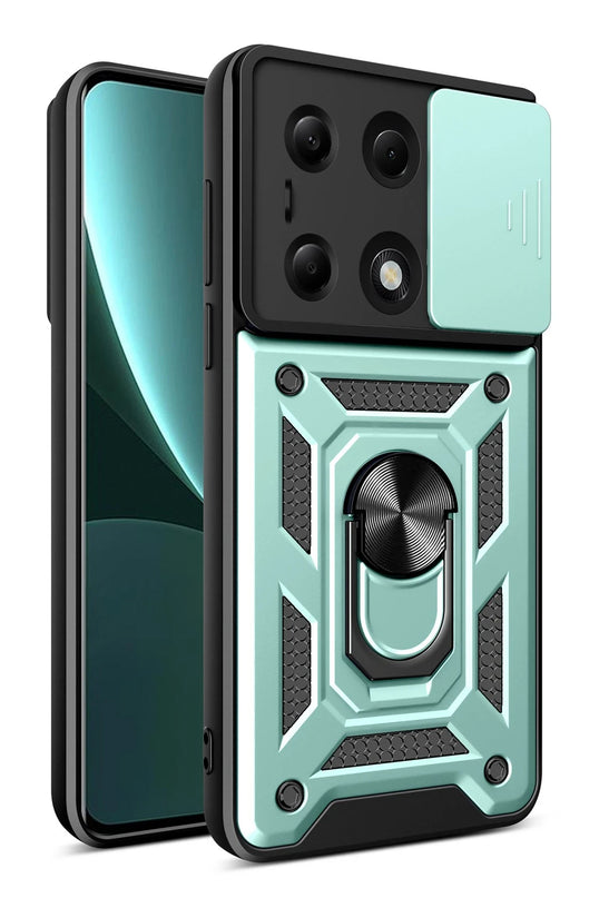 Xiaomi Poco M6 Pro 4G Pars Lens Yüzüklü Silikon Kılıf - Yeşil