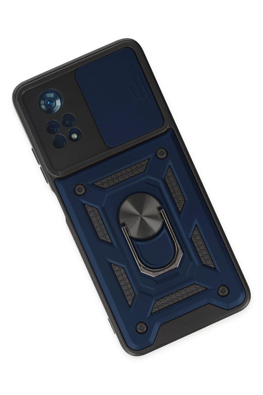 Xiaomi Poco X4 Pro 5G Pars Lens Yüzüklü Silikon Kılıf - Lacivert 3