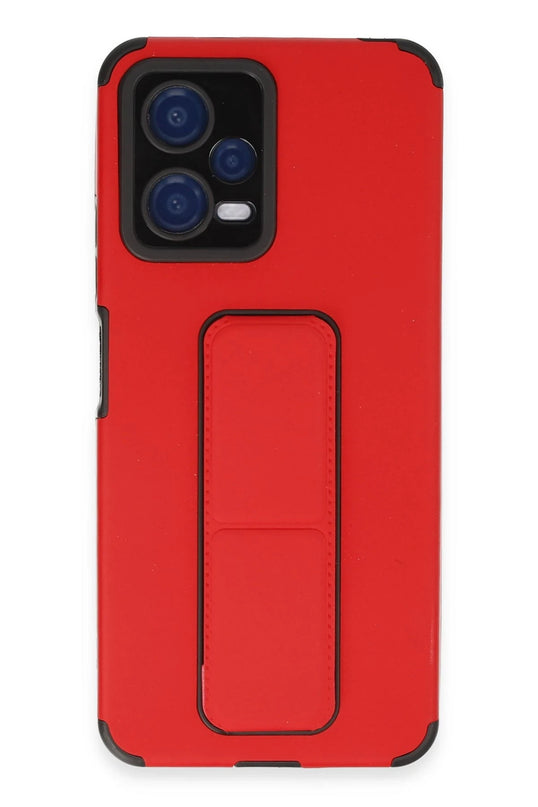 Xiaomi Poco X5 5G Mega Standlı Silikon Kılıf - Kırmızı