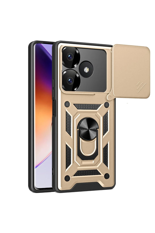 Xiaomi Redmi 13 4G Pars Lens Yüzüklü Silikon Kılıf - Gold