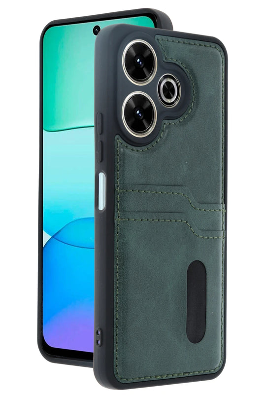 Xiaomi Redmi 13 4G Sara Kartvizitli Deri Kılıf - Koyu Yeşil