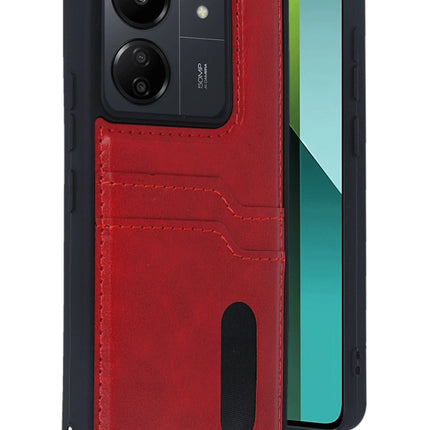 Xiaomi Redmi 13C Sara Kartvizitli Deri Kılıf - Kırmızı