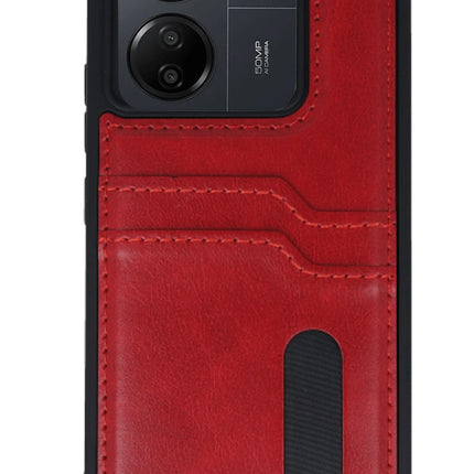 Xiaomi Redmi 13C Sara Kartvizitli Deri Kılıf - Kırmızı 2