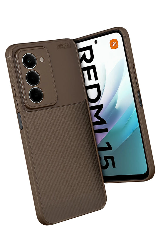 Xiaomi Redmi 15 4G Auto Focus Karbon Kapak Kılıf - Kahverengi 3