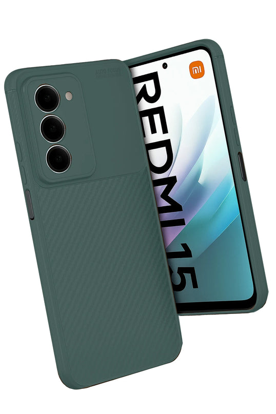 Xiaomi Redmi 15 4G Auto Focus Karbon Kapak Kılıf - Koyu Yeşil 3