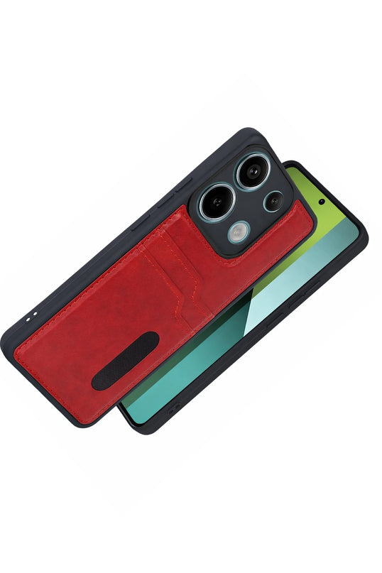 Xiaomi Redmi 15C 4G Sara Kartvizitli Deri Kılıf - Kırmızı 2