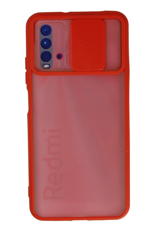 Xiaomi Redmi 9T Palm Buzlu Kamera Sürgülü Silikon Kılıf - Kırmızı