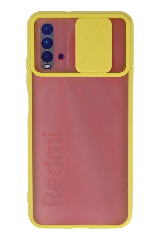 Xiaomi Redmi 9T Palm Buzlu Kamera Sürgülü Silikon Kılıf - Sarı