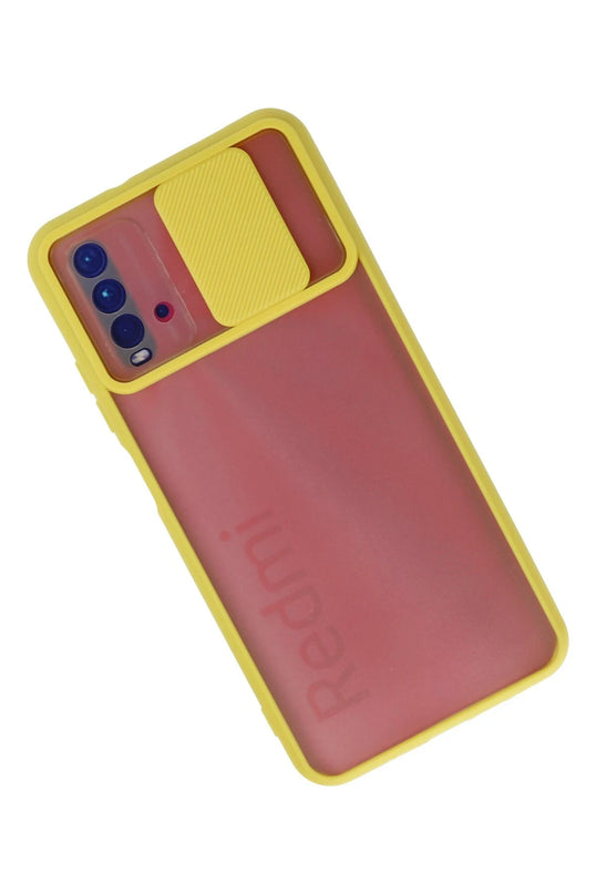 Xiaomi Redmi 9T Palm Buzlu Kamera Sürgülü Silikon Kılıf - Sarı 2