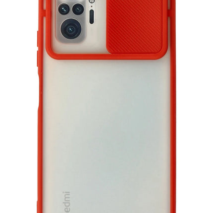 Xiaomi Redmi Note 10 Pro Palm Buzlu Kamera Sürgülü Silikon Kılıf - Kırmızı