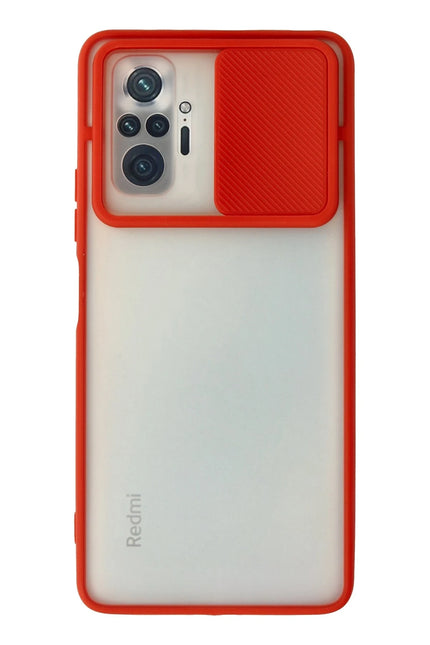 Xiaomi Redmi Note 10 Pro Palm Buzlu Kamera Sürgülü Silikon Kılıf - Kırmızı