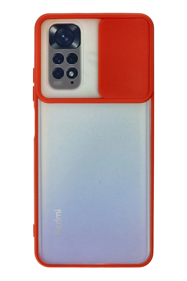Xiaomi Redmi Note 11 Palm Buzlu Kamera Sürgülü Silikon Kılıf - Kırmızı