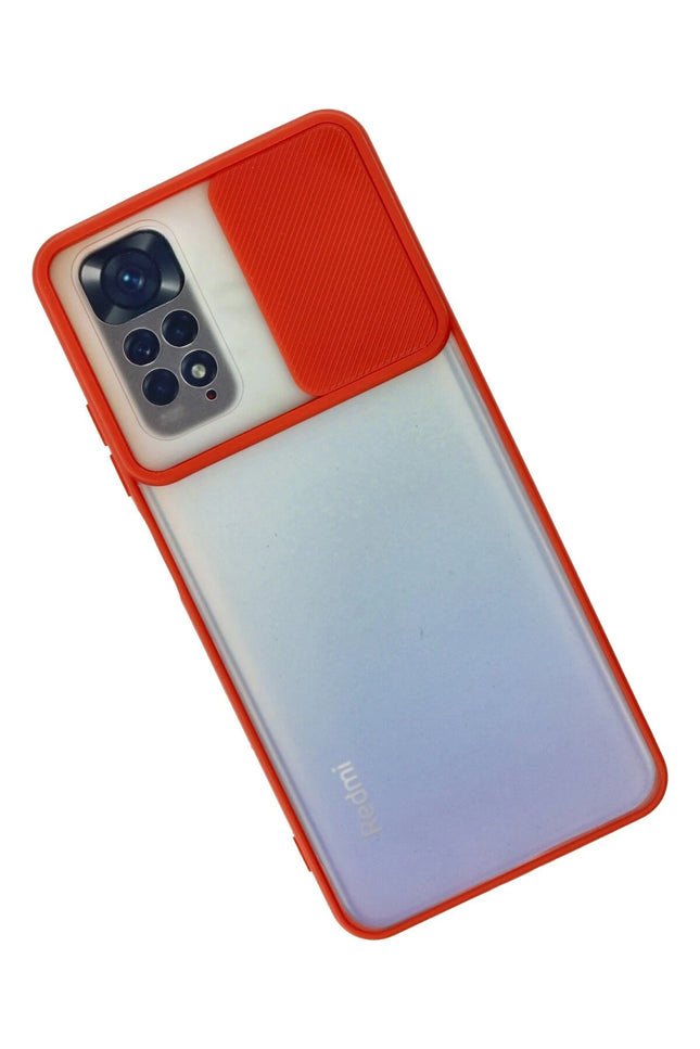 Xiaomi Redmi Note 11 Palm Buzlu Kamera Sürgülü Silikon Kılıf - Kırmızı 3