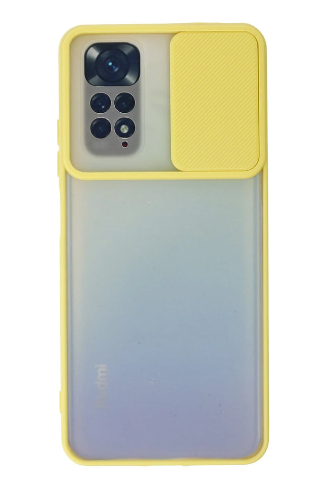 Xiaomi Redmi Note 11 Palm Buzlu Kamera Sürgülü Silikon Kılıf - Sarı