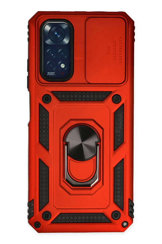 Xiaomi Redmi Note 11 Pars Lens Yüzüklü Silikon Kılıf - Kırmızı