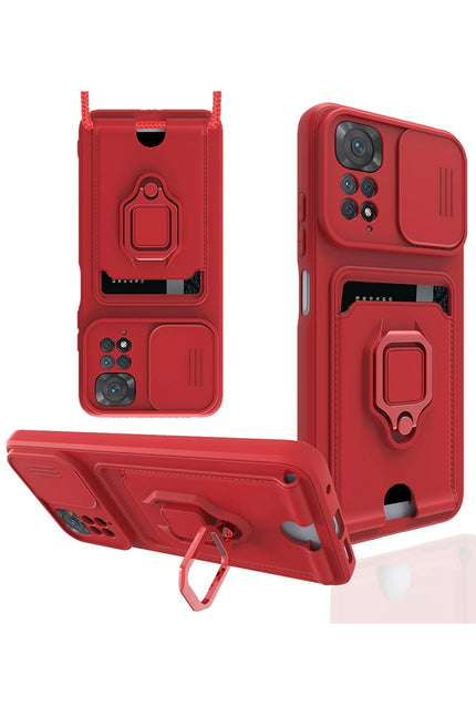 Xiaomi Redmi Note 11 Zuma Kartvizitli Yüzüklü Silikon Kılıf - Kırmızı