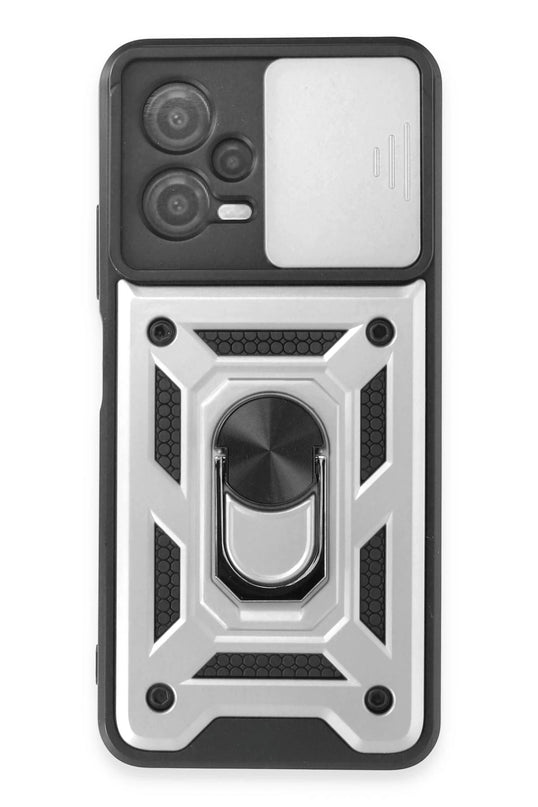 Xiaomi Redmi Note 12 5G Pars Lens Yüzüklü Silikon Kılıf - Gümüş