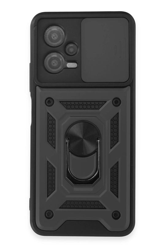Xiaomi Redmi Note 12 5G Pars Lens Yüzüklü Silikon Kılıf - Siyah